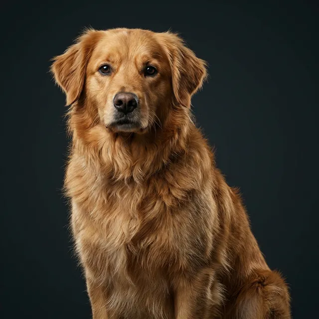 Cachorro golden sentado, olhando para a câmera
